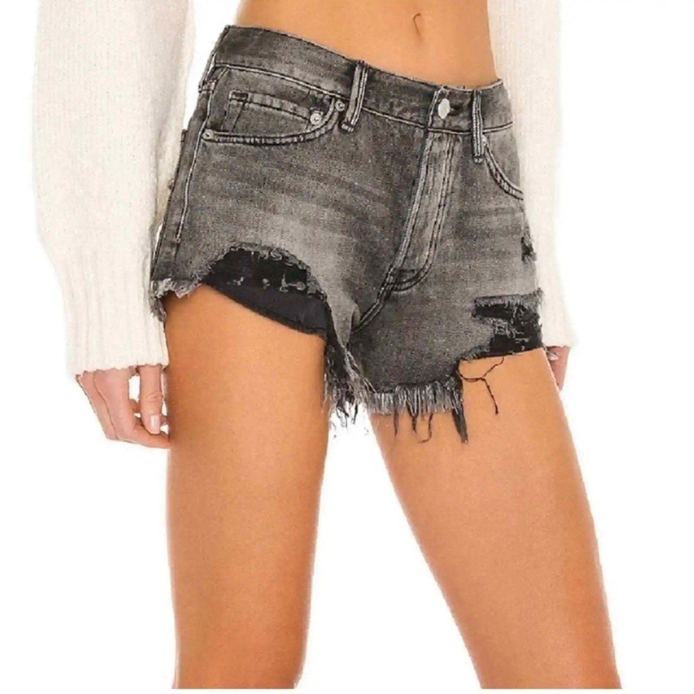Free People We The Free Good Vibrations Cut-Off Shorts button fly Black Size 28